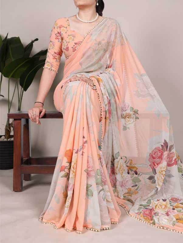 Georgette Printed Saree in Blue