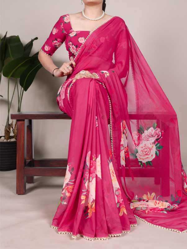 Georgette Printed Saree in Blue