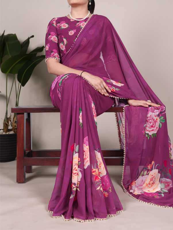 Georgette Printed Saree in Blue