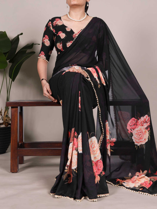 Georgette Printed Saree in Blue