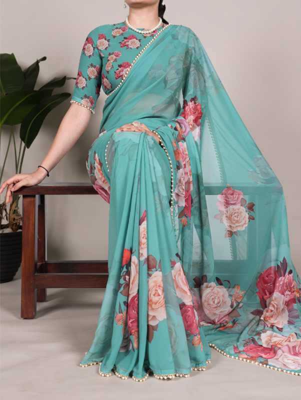 Georgette Printed Saree in Blue