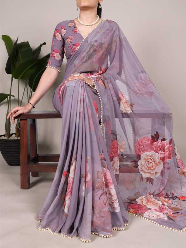 Georgette Printed Saree in Blue