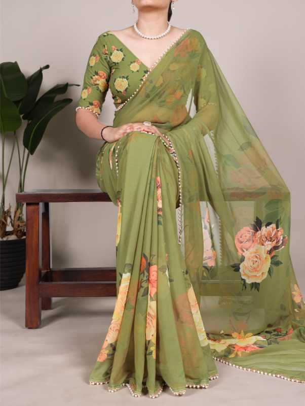 Georgette Printed Saree in Blue