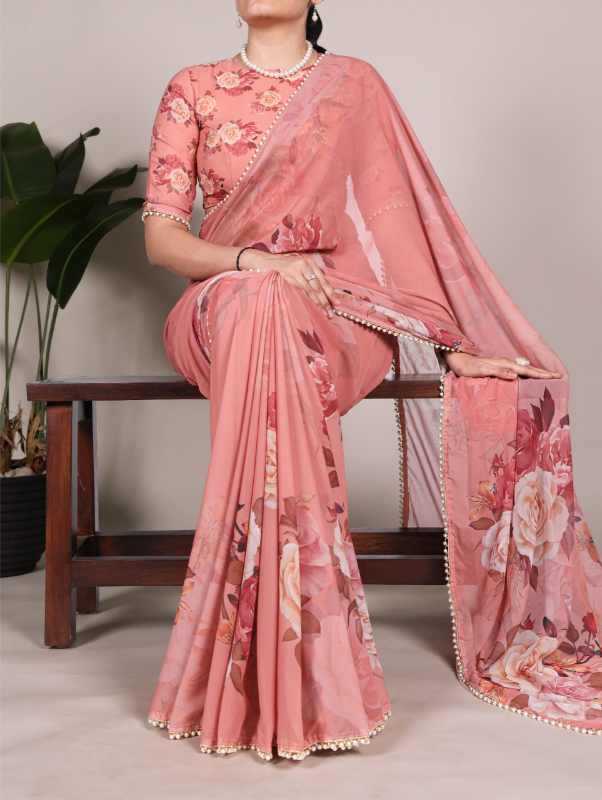 Georgette Printed Saree in Blue