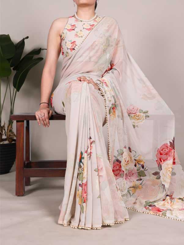 Georgette Printed Saree in Blue