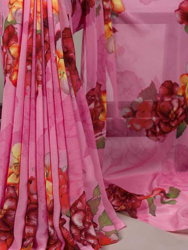 Chiffon Designer Saree in Pink