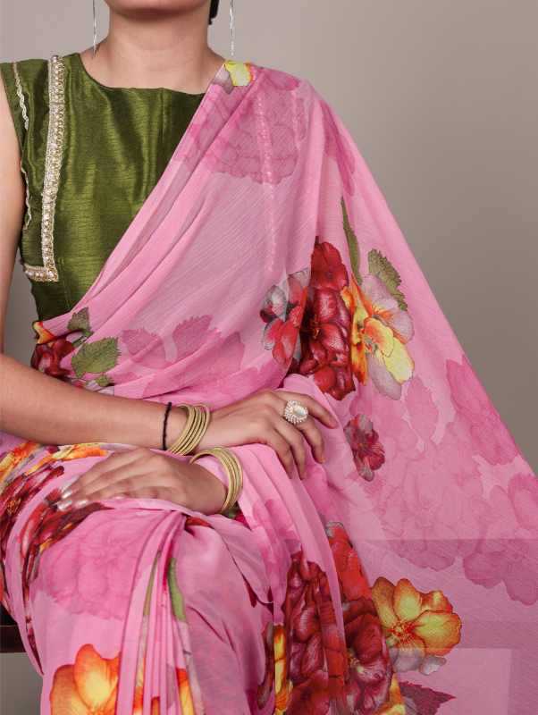 Chiffon Designer Saree in Pink