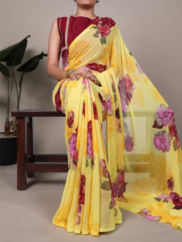 Chiffon Designer Saree in Pink