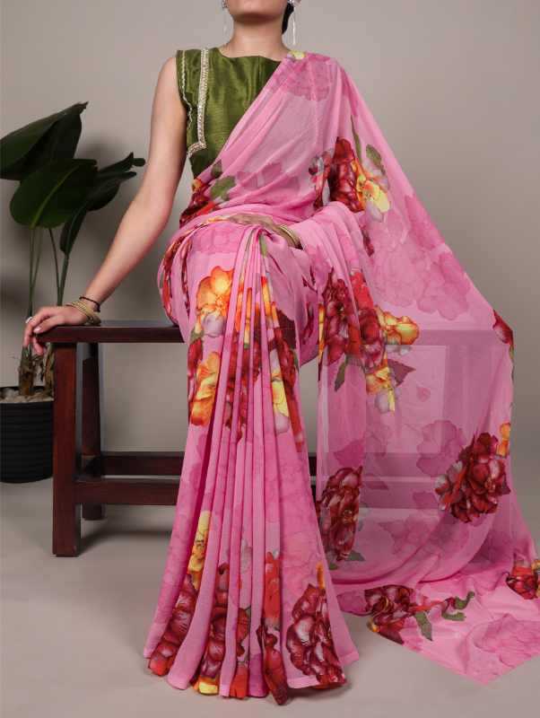Chiffon Designer Saree in Pink
