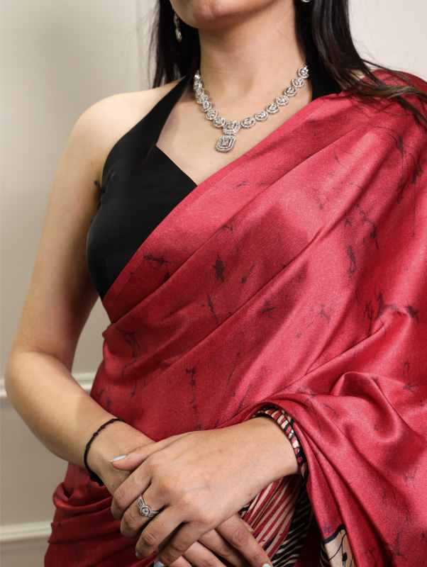 Satin Silk Printed Saree in Beige