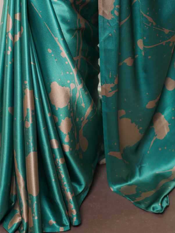 Satin Silk Printed Saree in Beige