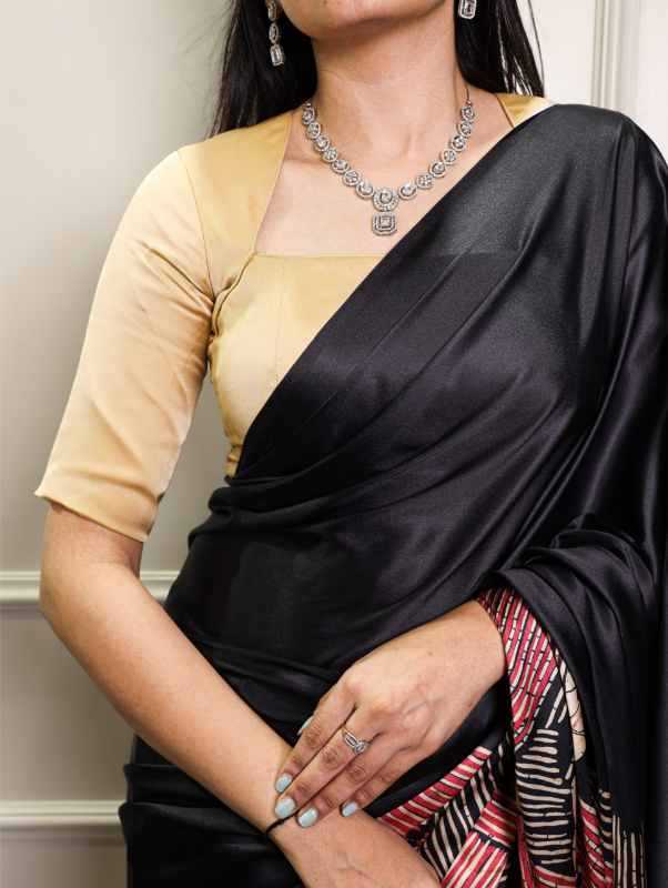 Satin Silk Printed Saree in Beige