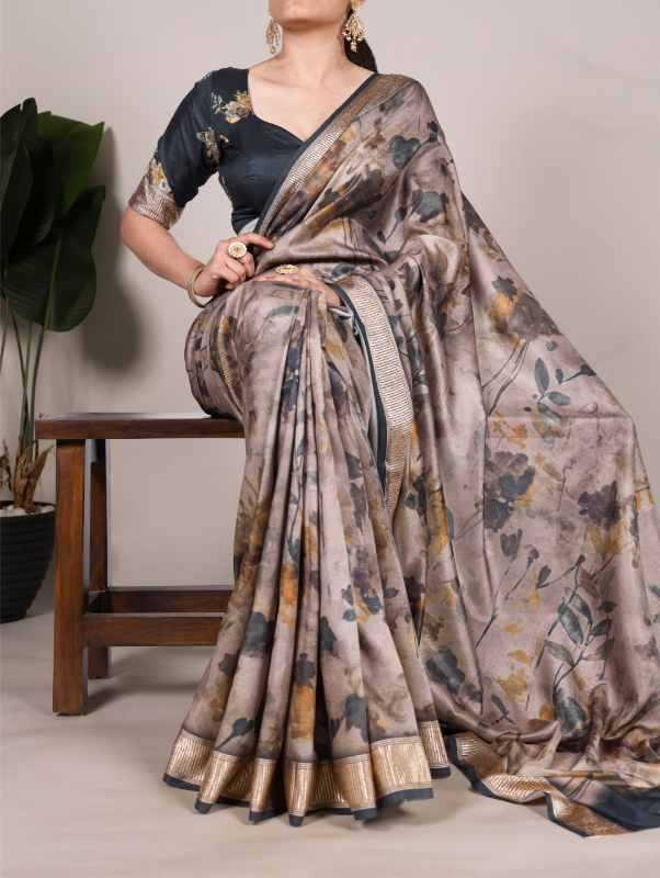 Tussar Silk Designer Saree in Blue