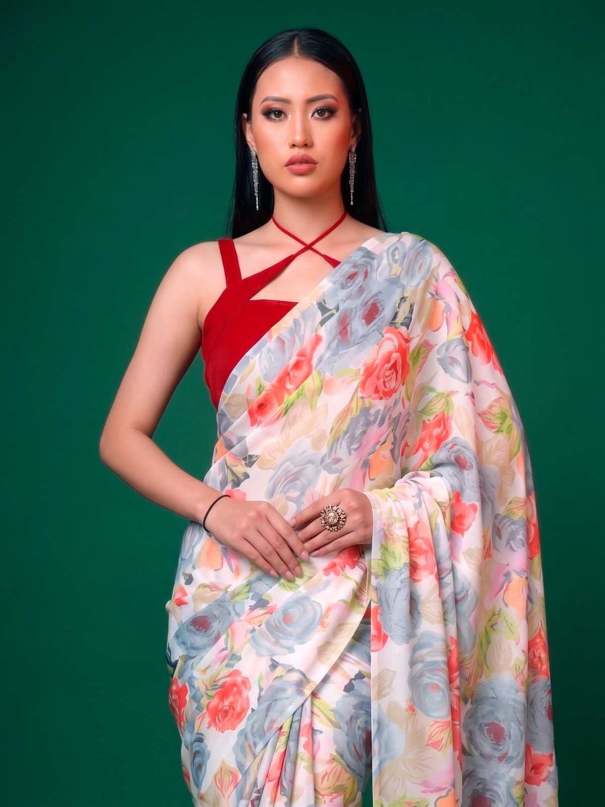 Satin Printed Saree in Yellow