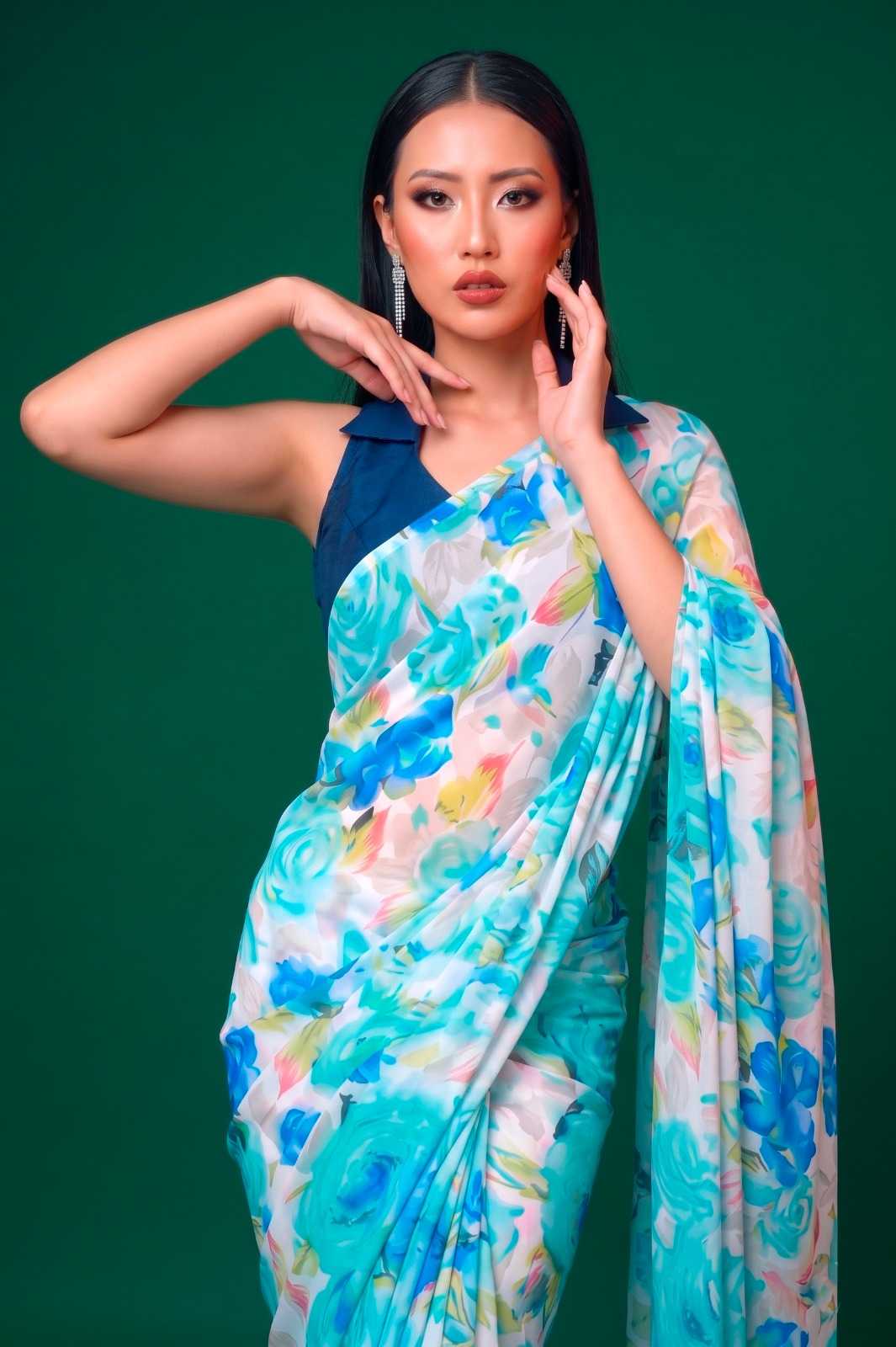 Satin Printed Saree in Yellow
