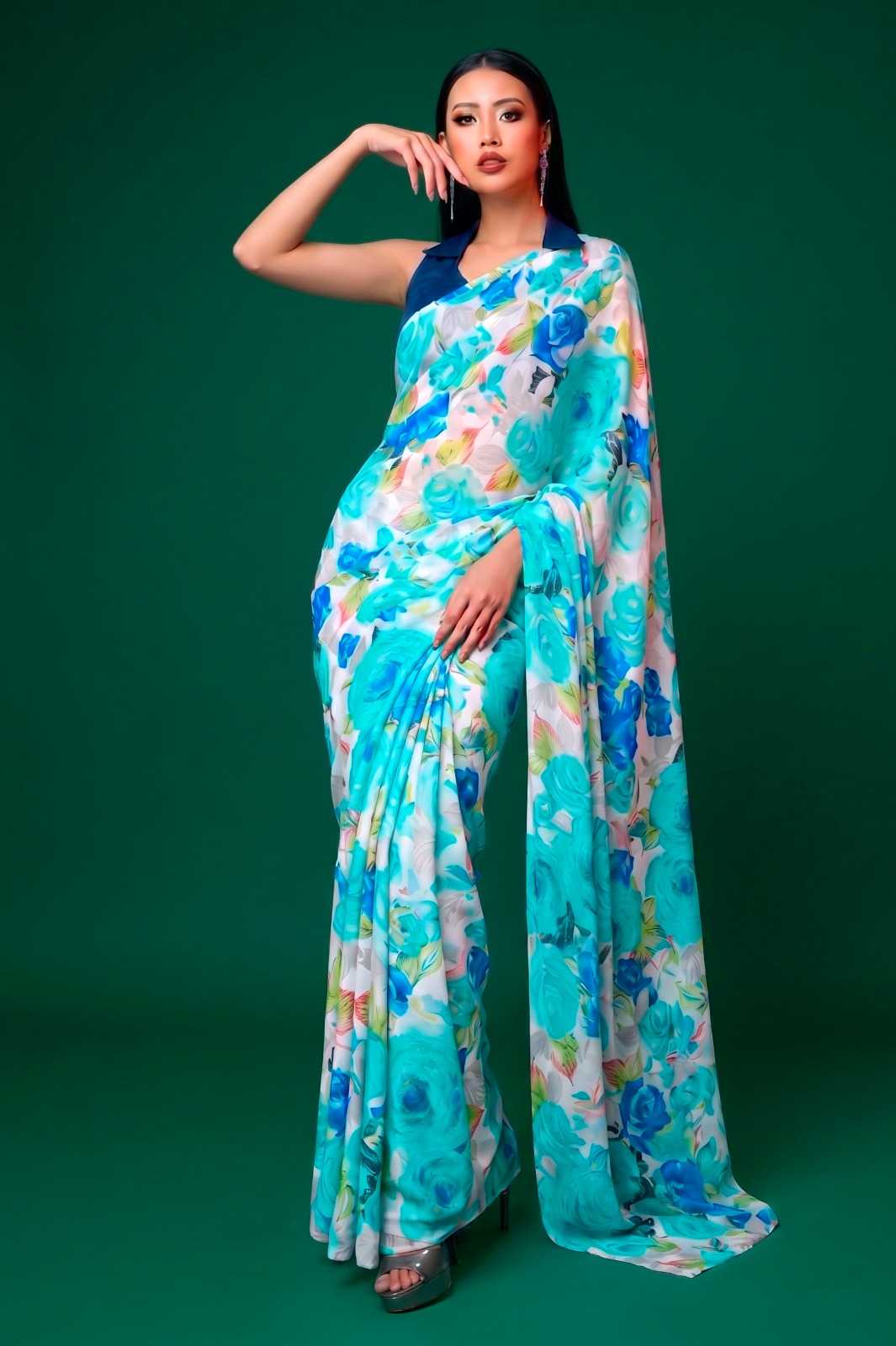 Satin Printed Saree in Yellow