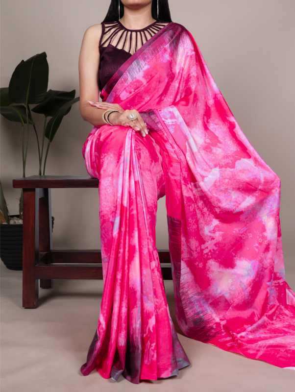 Satin Silk Designer Saree in Light Pink