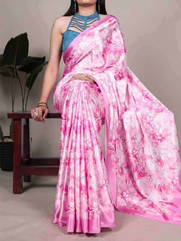 Satin Silk Designer Saree in Light Pink