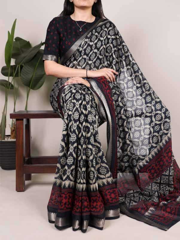 Viscose Chanderi Saree in Black