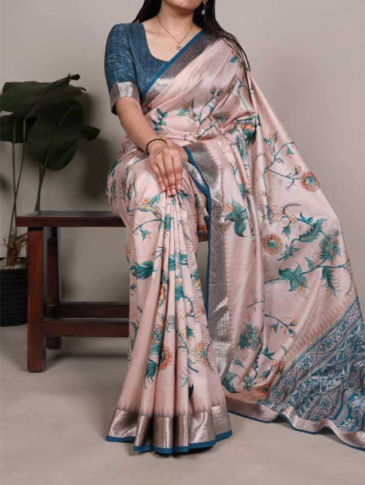 Tussar Silk Designer Saree in Beige