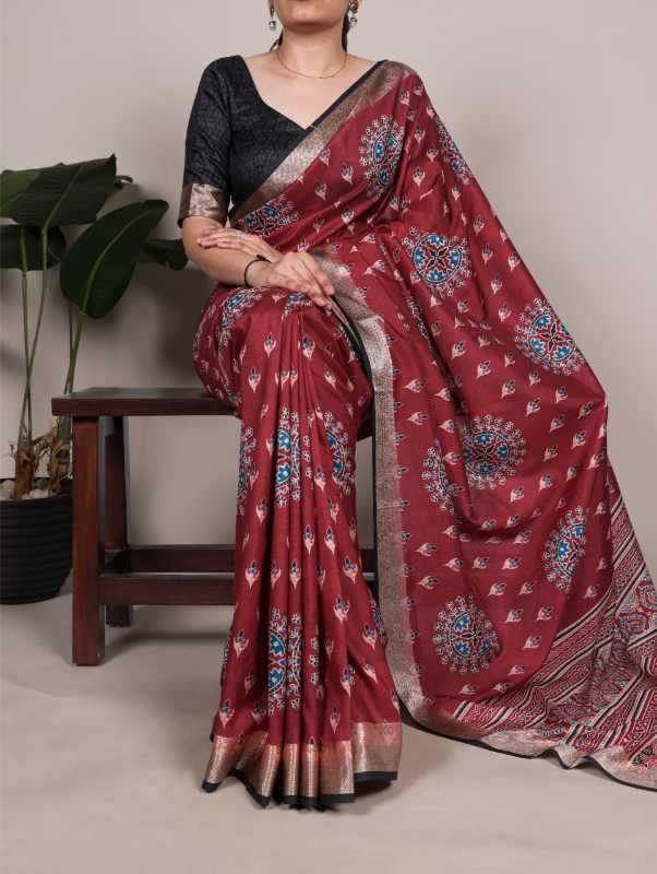Tussar Silk Designer Saree in Black