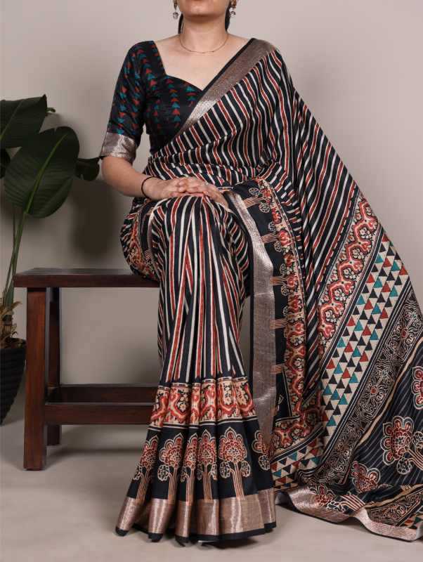 Tussar Silk Designer Saree in Black