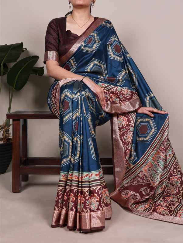 Tussar Silk Designer Saree in Black