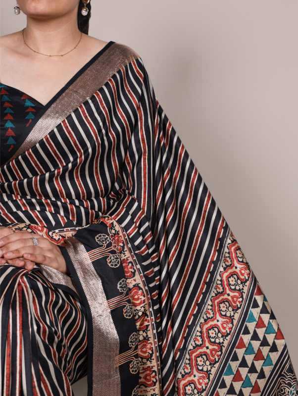 Tussar Silk Designer Saree in Black
