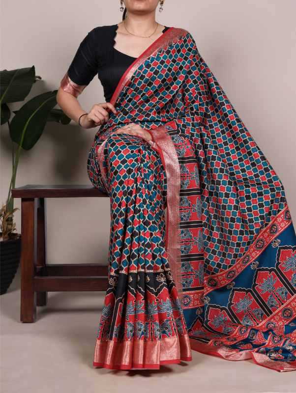 Tussar Silk Printed Saree in Red