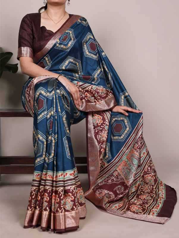 Tussar Silk Printed Saree in Red