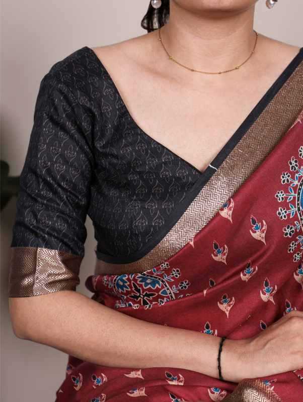 Tussar Silk Printed Saree in Red