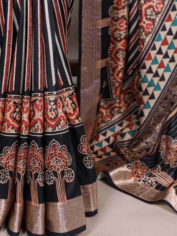 Tussar Silk Printed Saree in Red