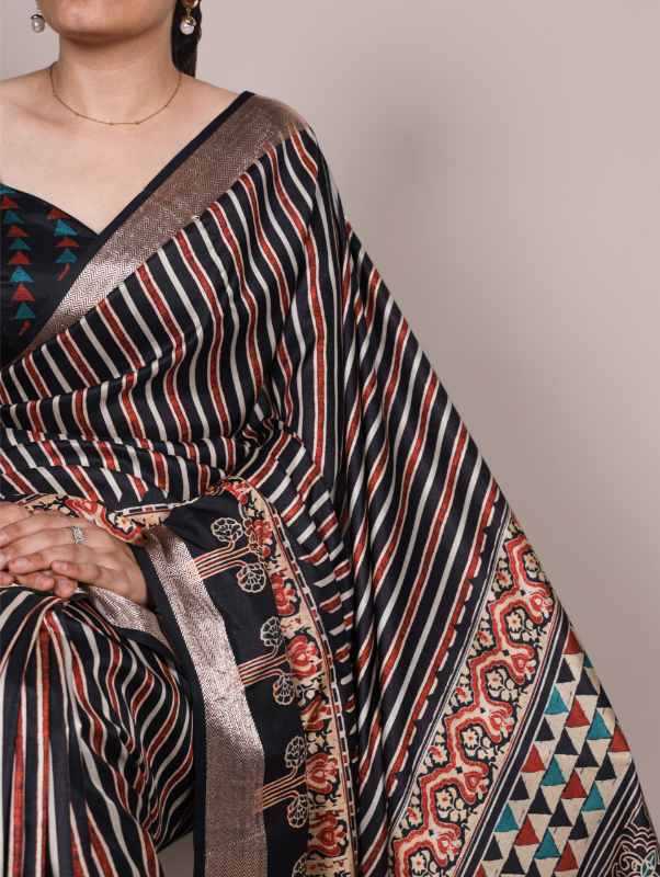 Tussar Silk Viscose Saree in Black