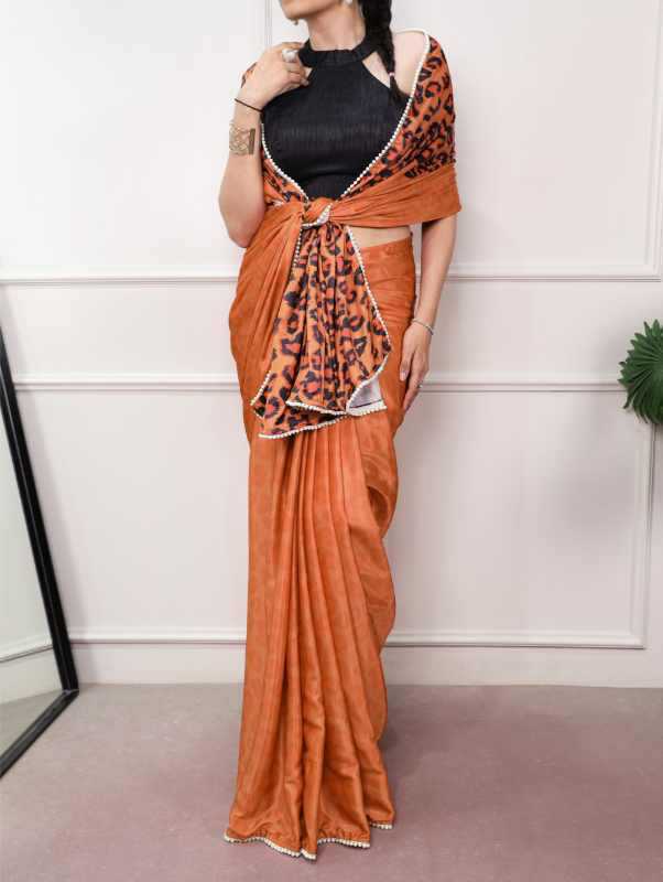 Satin Designer Saree in Orange