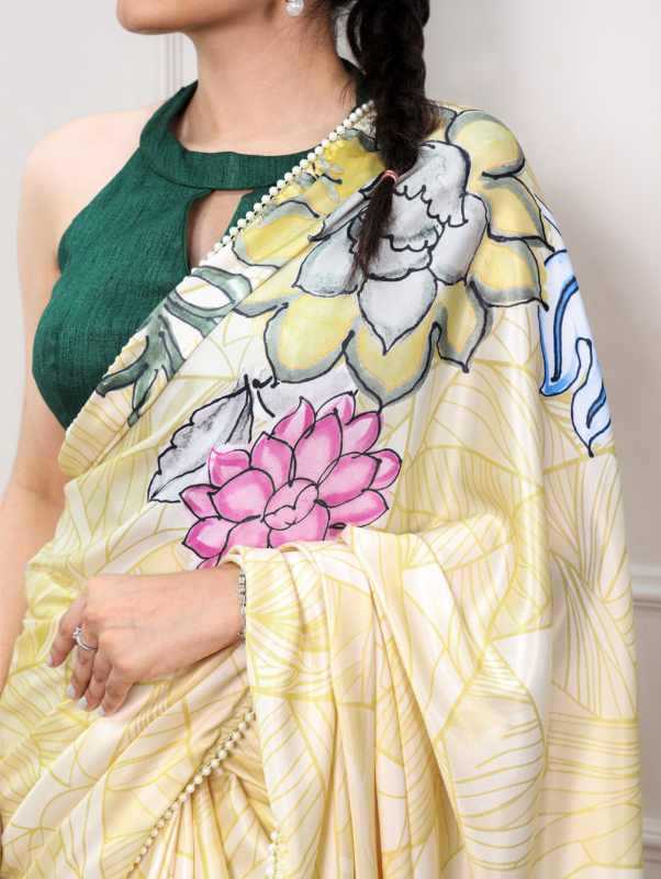 Satin Designer Saree in Orange