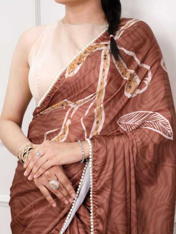 Satin Designer Saree in Orange