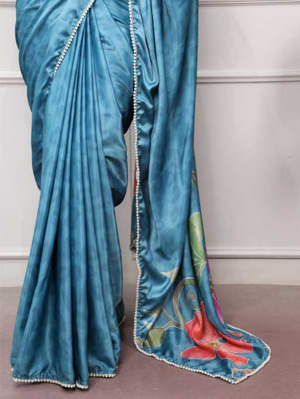 Satin Designer Saree in Orange