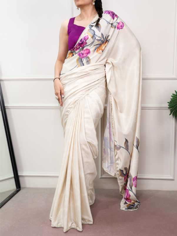 Satin Designer Saree in Orange
