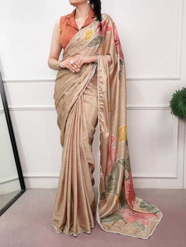 Satin Designer Saree in Orange