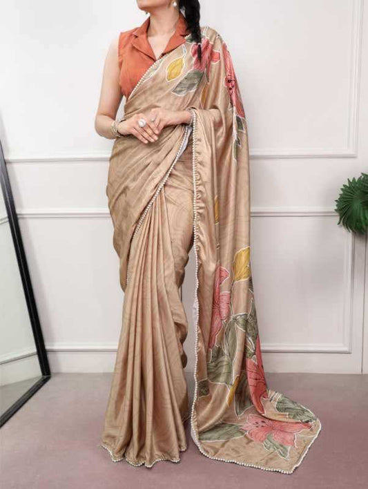 Satin Designer Saree in Orange