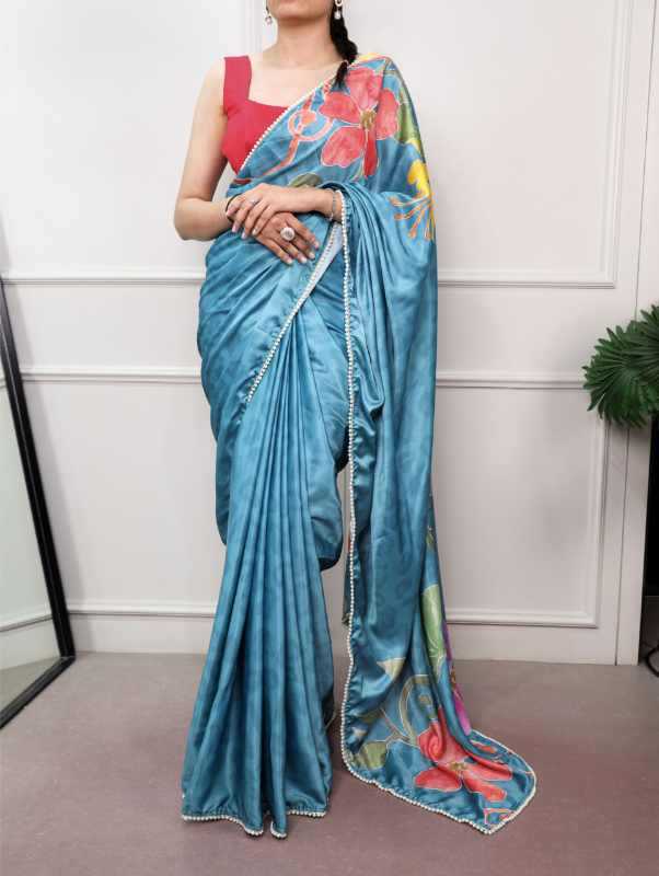 Satin Designer Saree in Orange
