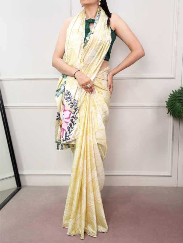 Satin Designer Saree in Orange