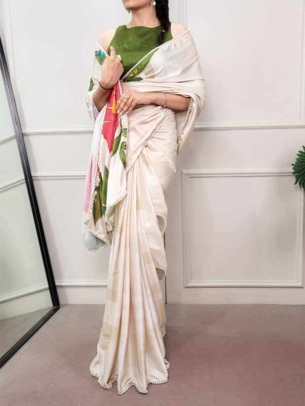 Satin Designer Saree in Orange