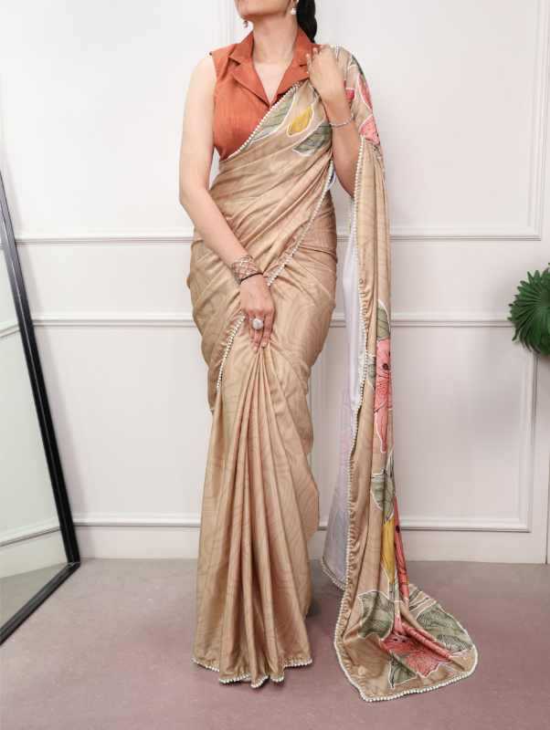 Satin Designer Saree in Orange