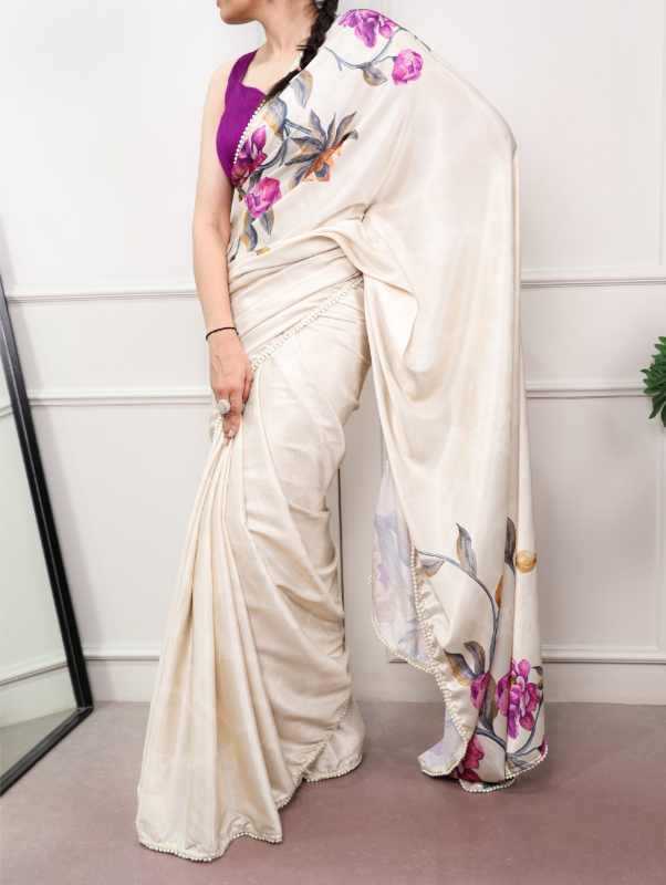Satin Designer Saree in Orange