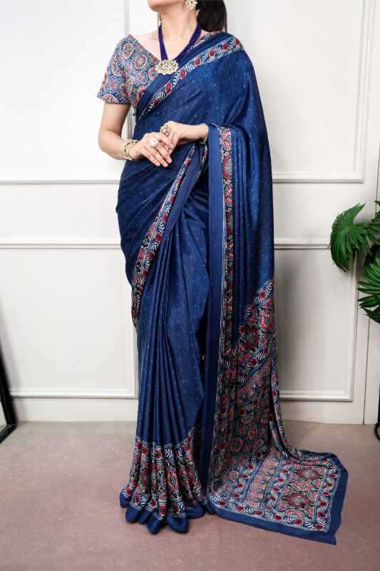 Satin Silk Printed Saree in Red