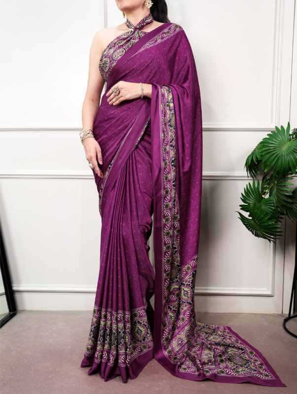 Satin Silk Printed Saree in Red