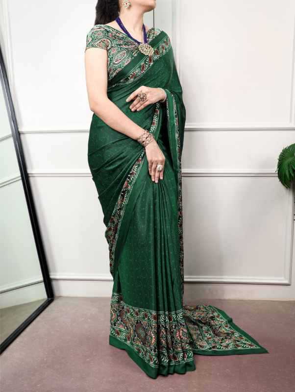 Satin Silk Printed Saree in Red