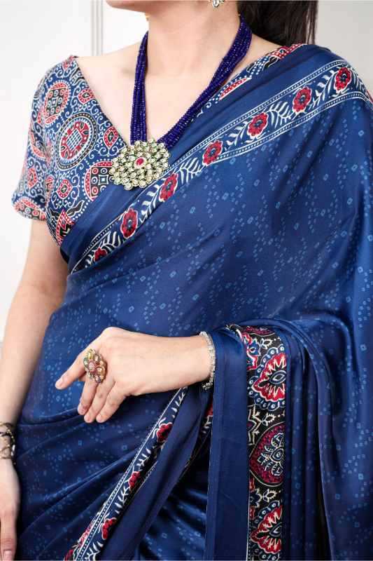Satin Silk Printed Saree in Red