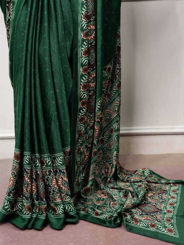 Satin Silk Printed Saree in Red